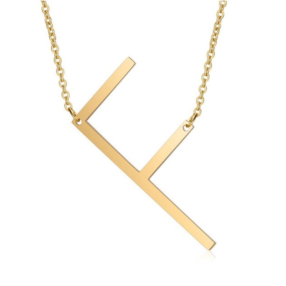 Large Letter "F" Gold Big Initial Name Necklace